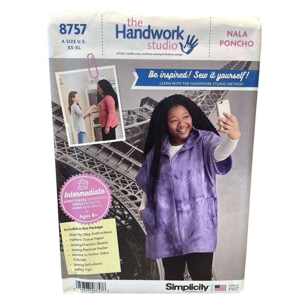 Simplicity Sewing Pattern 8757 Kids Teens XS-XL Nala Poncho Hooded Pockets Uncut